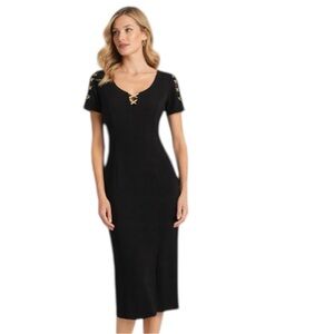 CDC Evening Black Dress Gold Detail Size 10 Elegant